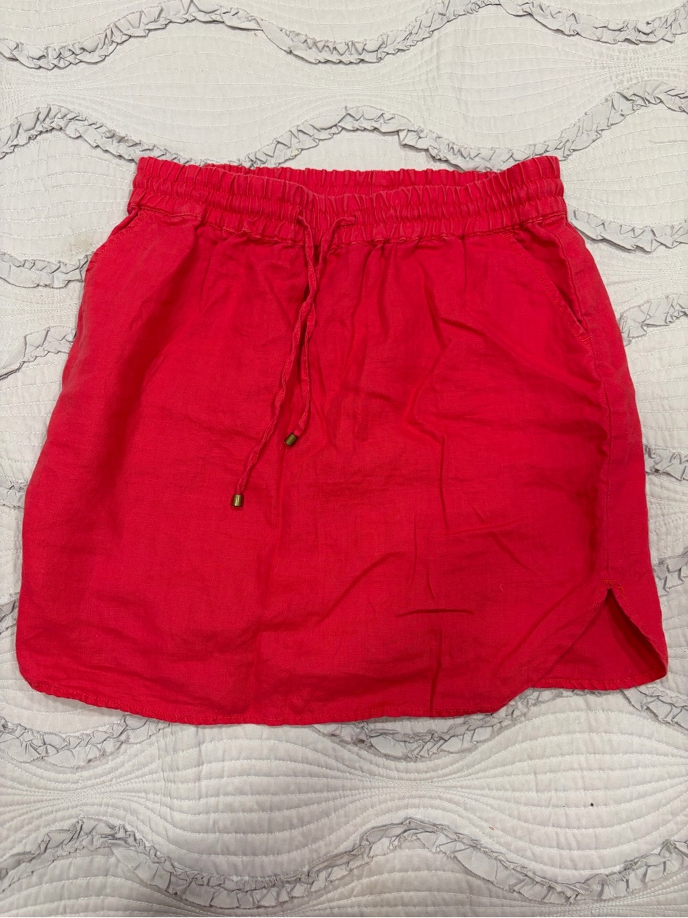 Willi Smith Red Drawstring 100% linen Mini Skirt